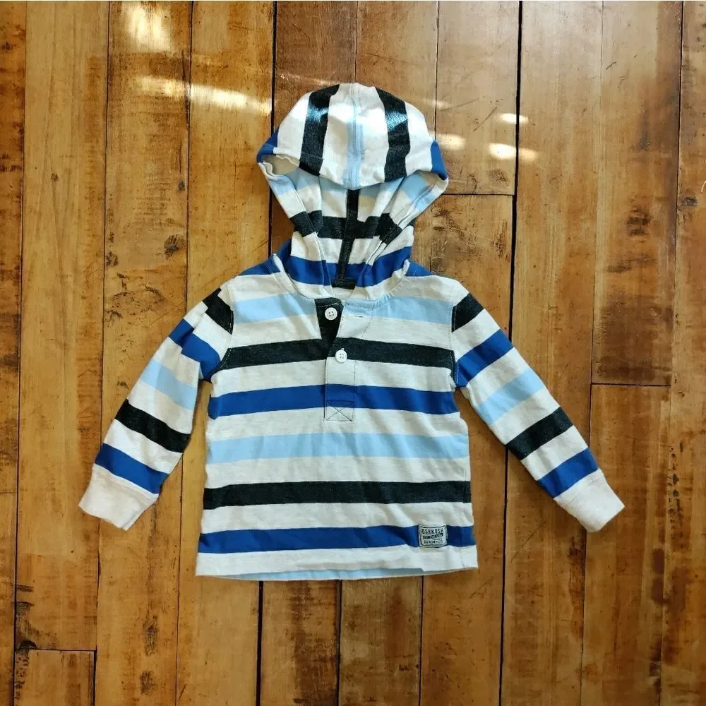 Oshkosh shirt size 18 months hoodie long sleev striped lightweight cotton hooded